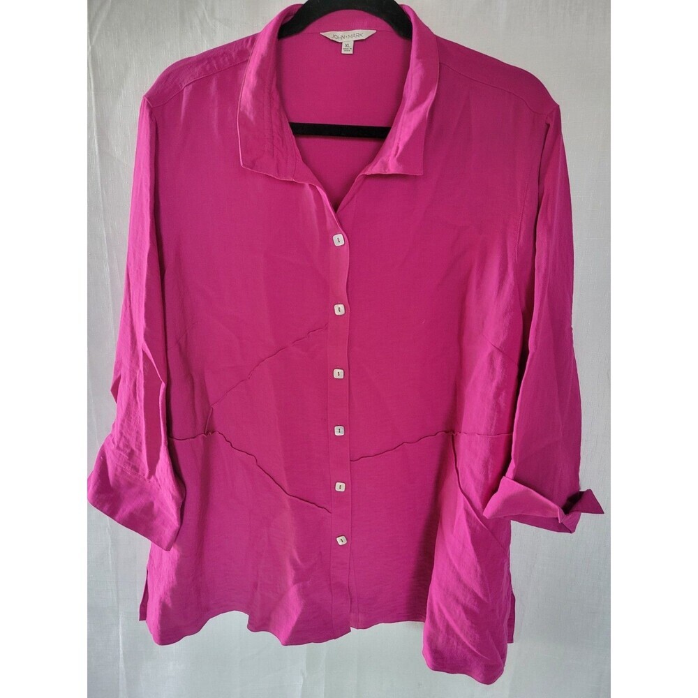 John Mark Tunic Women's XL Button Up Raspberry Boho Lagenlook